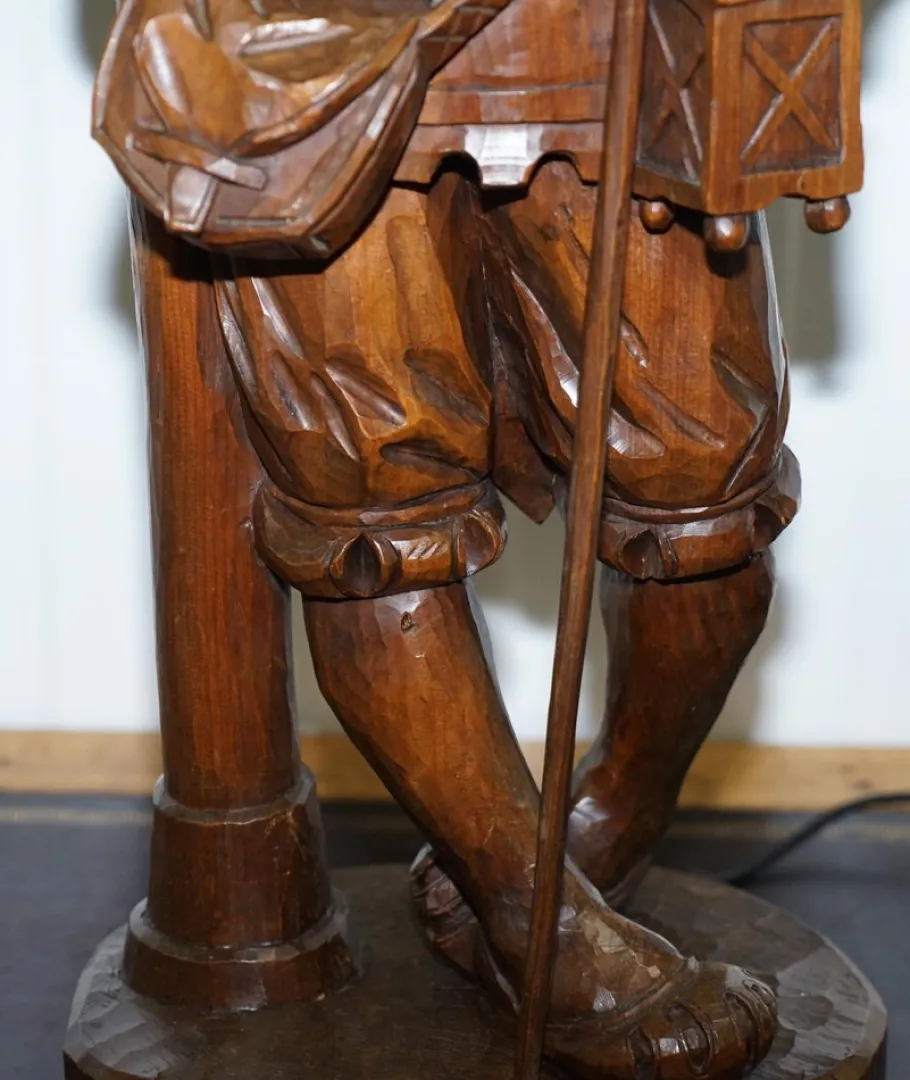 Online Pamono Black Forest Hand-Carved Wood Watchman Lamp, 1920s