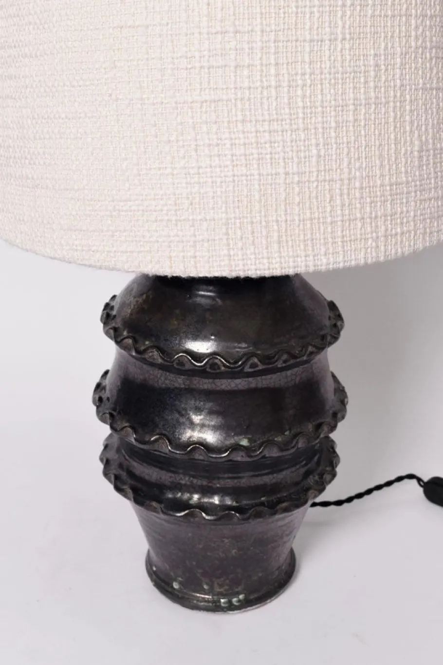 New Pamono Black Glazed Ceramic Lamp