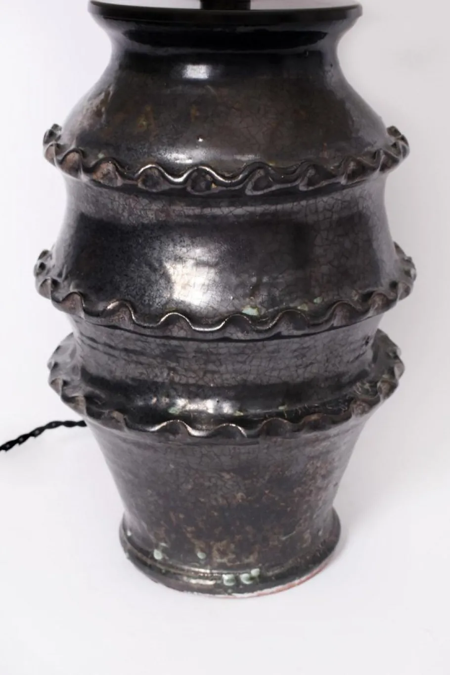 New Pamono Black Glazed Ceramic Lamp