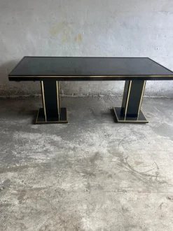 Discount Pamono Black Lacquer and Brass Dining Table, 1970s