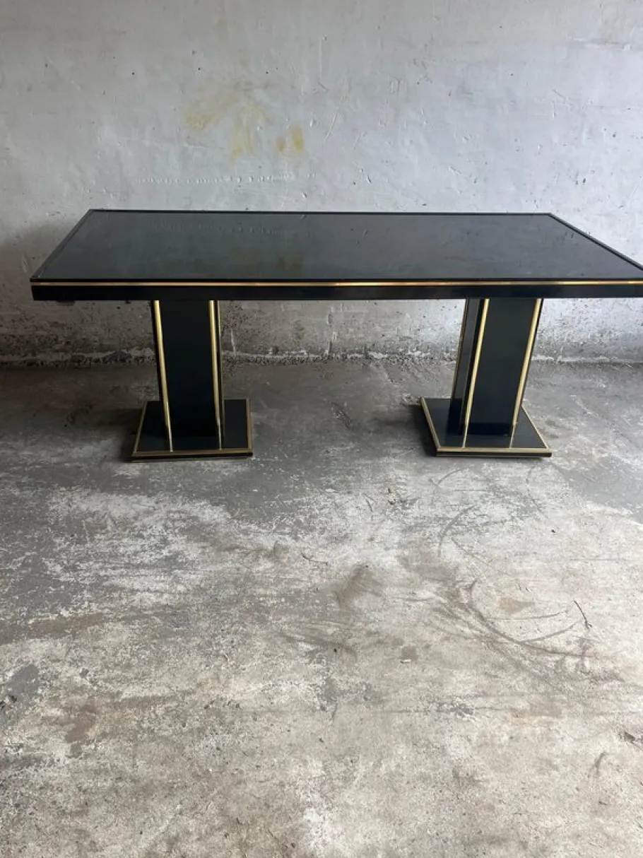Discount Pamono Black Lacquer and Brass Dining Table, 1970s