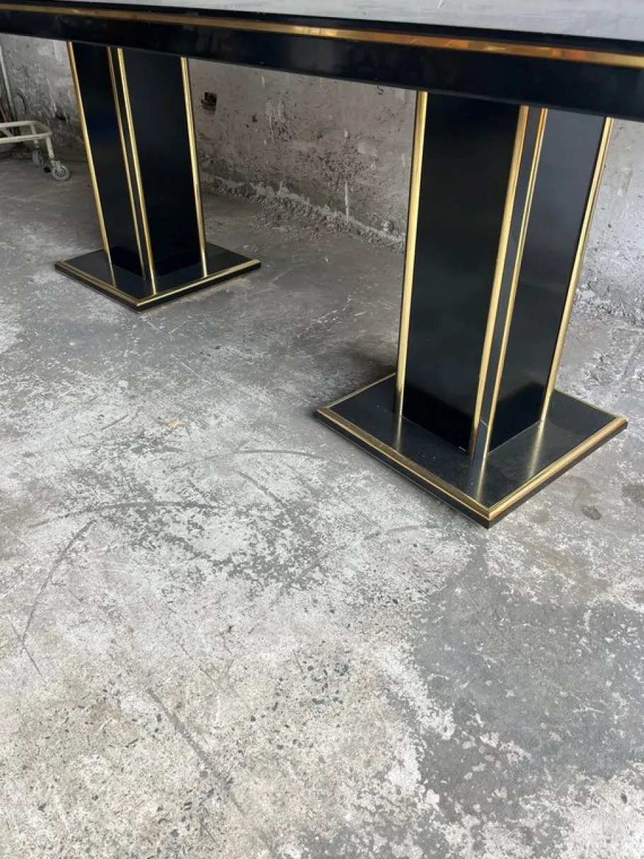 Discount Pamono Black Lacquer and Brass Dining Table, 1970s