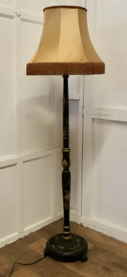 Clearance Pamono Black Lacquer and Gold Standard Lamp, 1920s