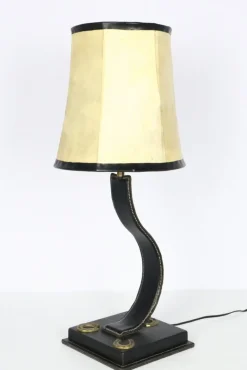 New Pamono Black Leather Lamp by James Adnet, 1950s