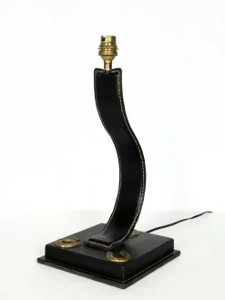 New Pamono Black Leather Lamp by James Adnet, 1950s