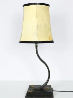 New Pamono Black Leather Lamp by James Adnet, 1950s
