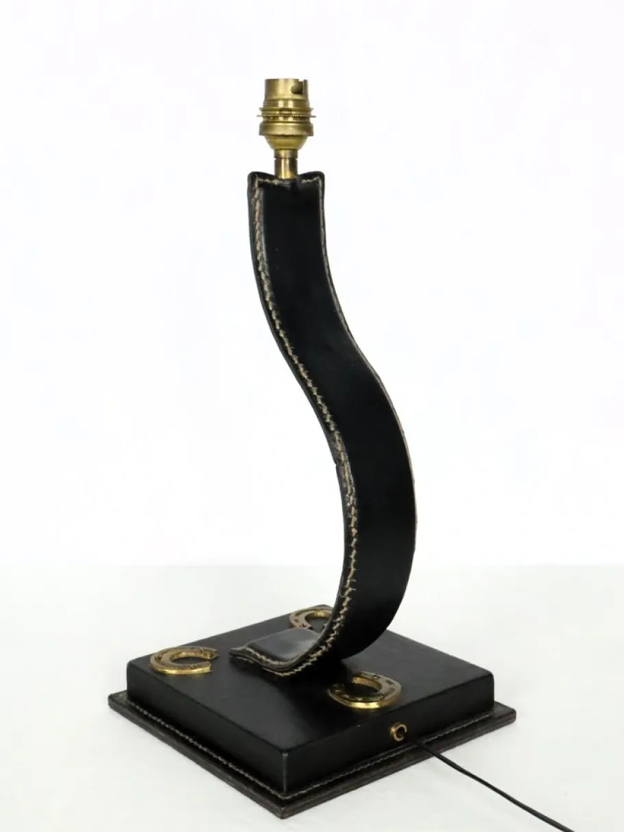 New Pamono Black Leather Lamp by James Adnet, 1950s