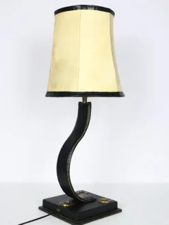 New Pamono Black Leather Lamp by James Adnet, 1950s