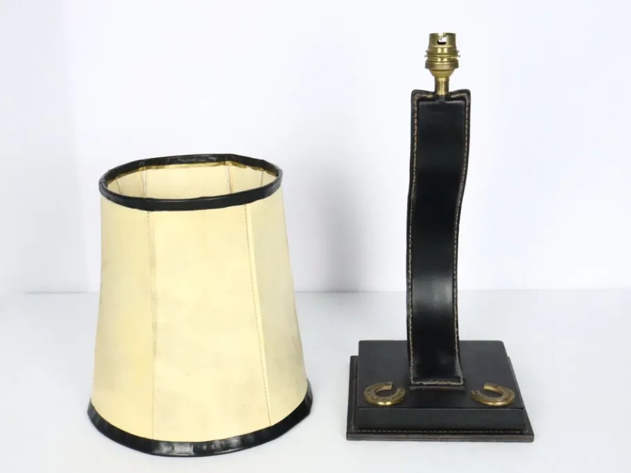New Pamono Black Leather Lamp by James Adnet, 1950s
