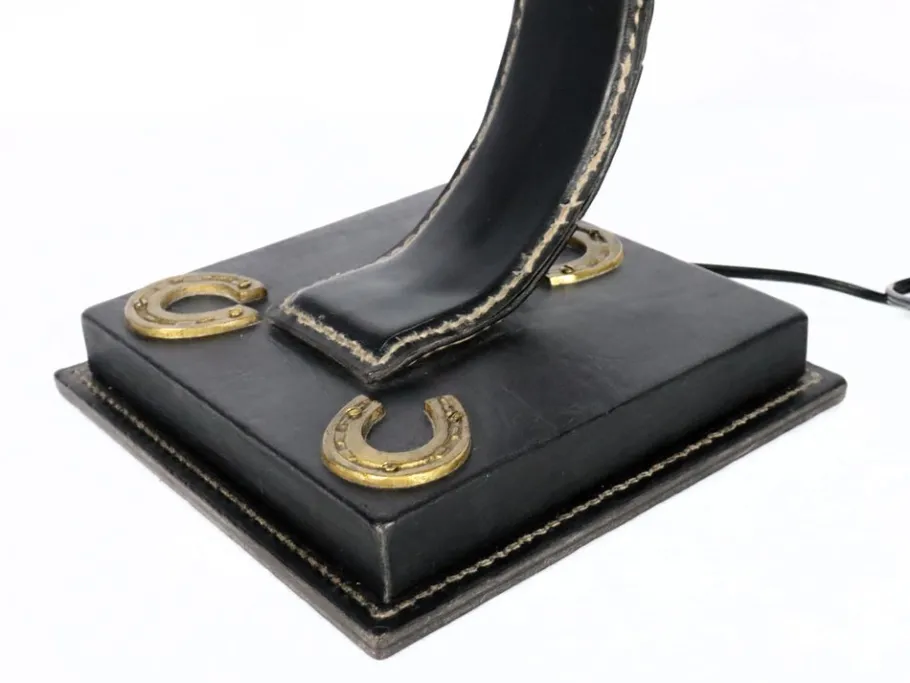 New Pamono Black Leather Lamp by James Adnet, 1950s