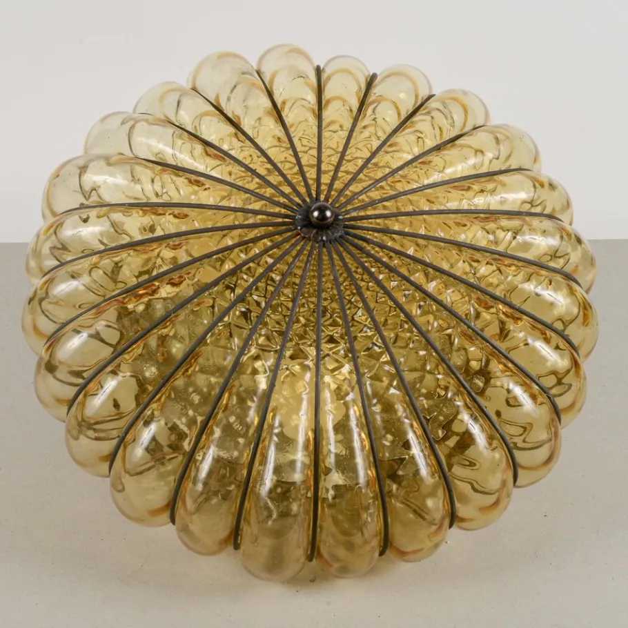 Online Pamono Blown Glass and Wrought Iron Ceiling Light