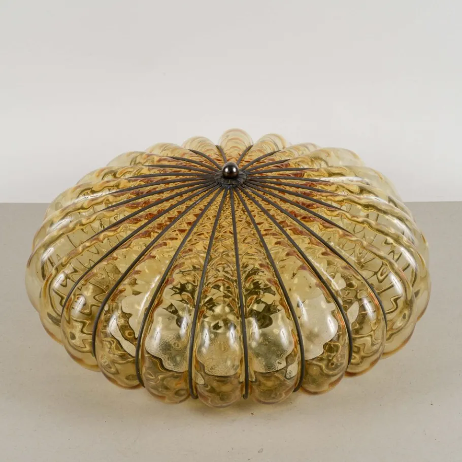 Online Pamono Blown Glass and Wrought Iron Ceiling Light