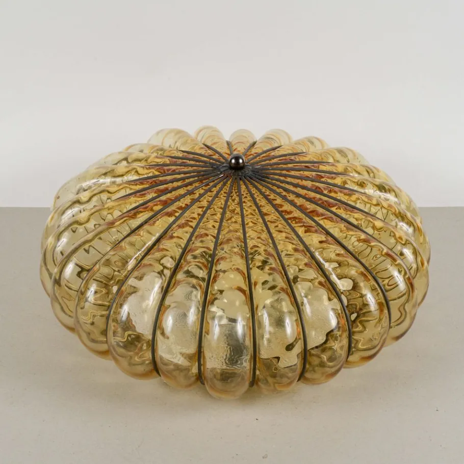 Online Pamono Blown Glass and Wrought Iron Ceiling Light