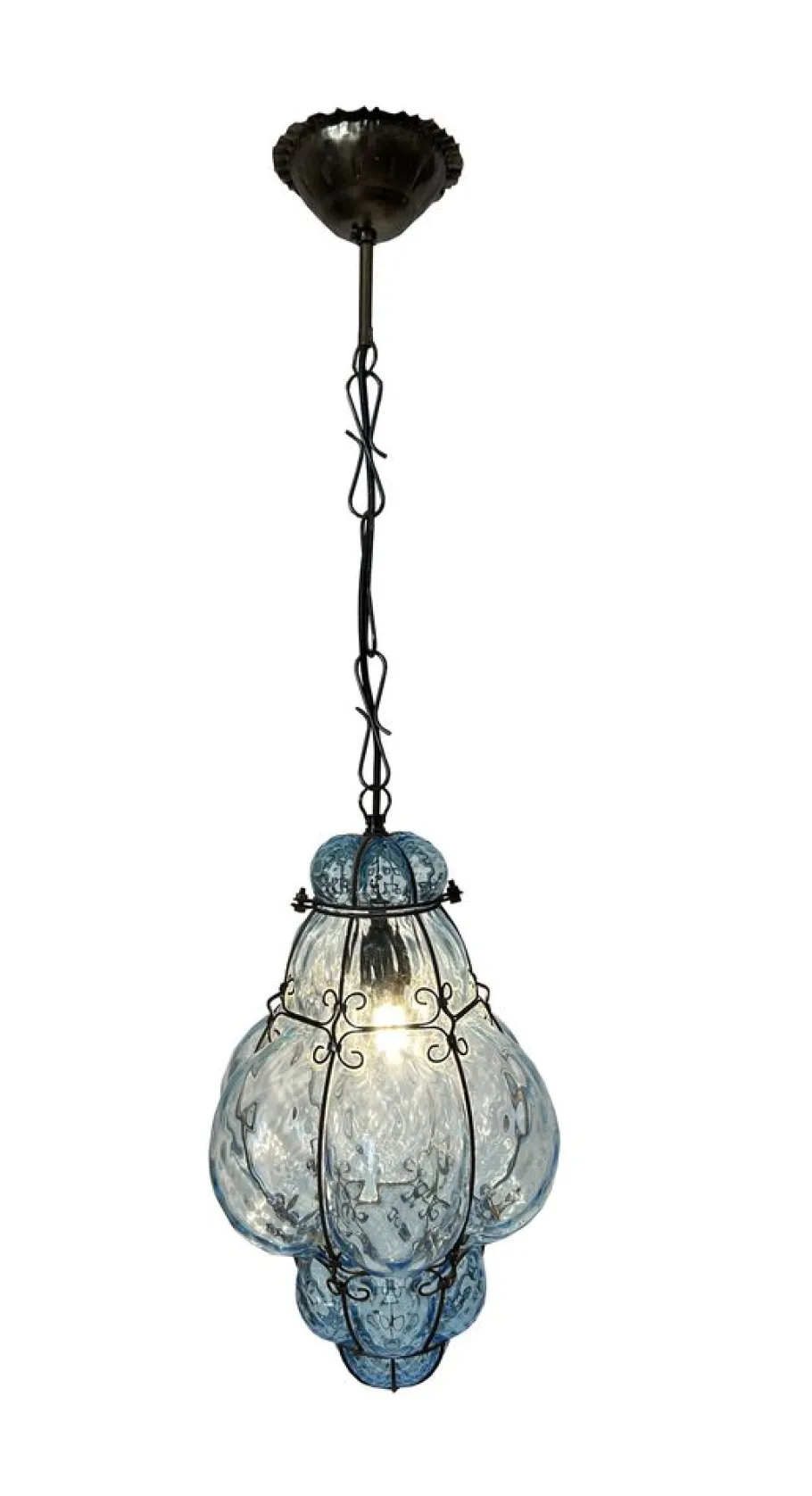 New Pamono Blu Sky Bubble Pendant in Murano Glass, 1980s