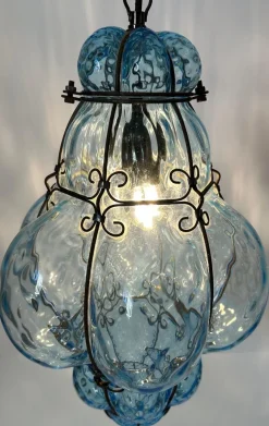 New Pamono Blu Sky Bubble Pendant in Murano Glass, 1980s