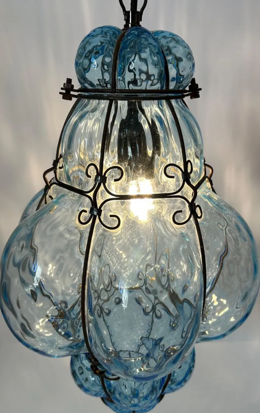 New Pamono Blu Sky Bubble Pendant in Murano Glass, 1980s