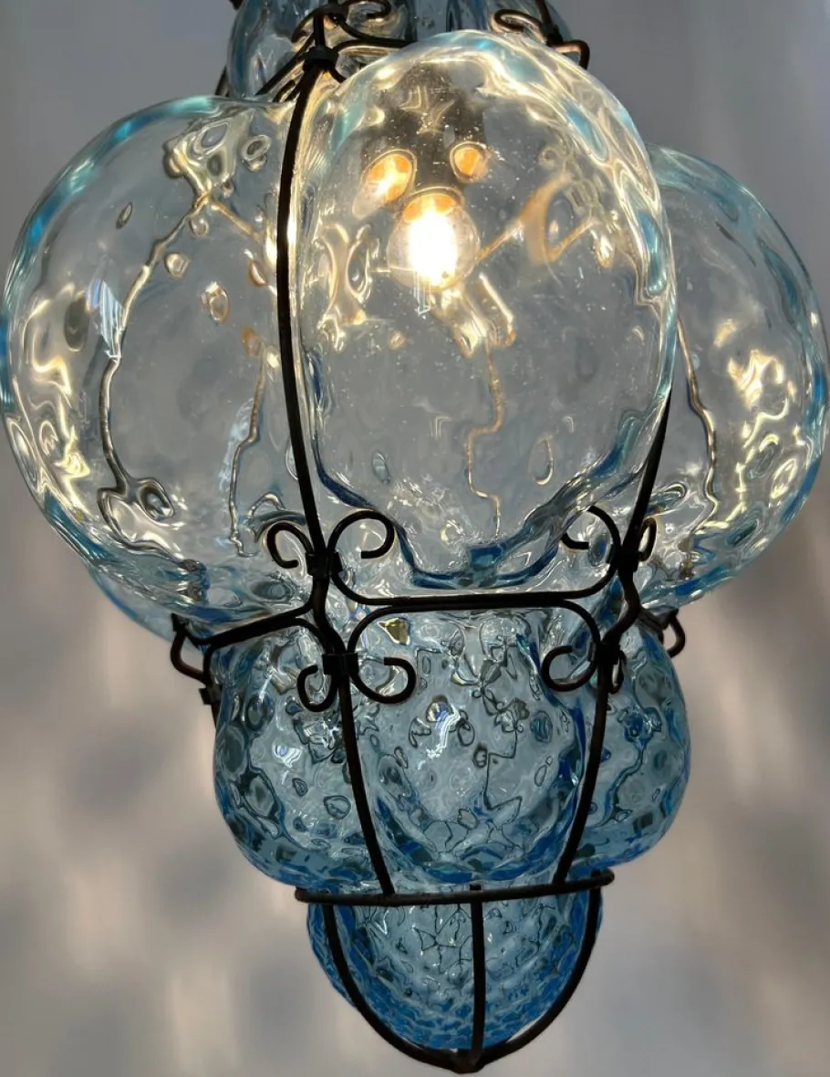 New Pamono Blu Sky Bubble Pendant in Murano Glass, 1980s