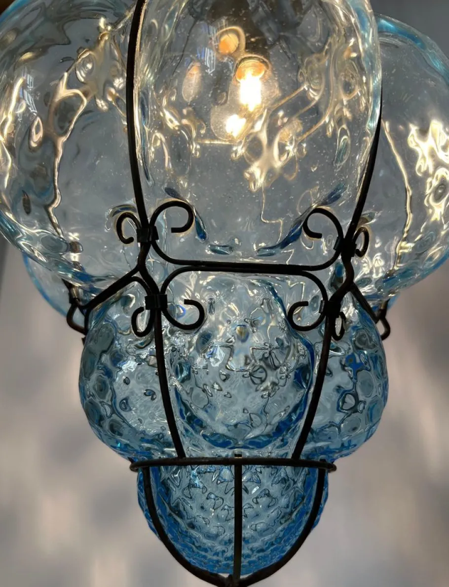 New Pamono Blu Sky Bubble Pendant in Murano Glass, 1980s