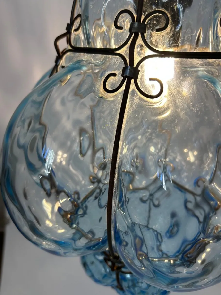 New Pamono Blu Sky Bubble Pendant in Murano Glass, 1980s