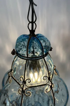 New Pamono Blu Sky Bubble Pendant in Murano Glass, 1980s