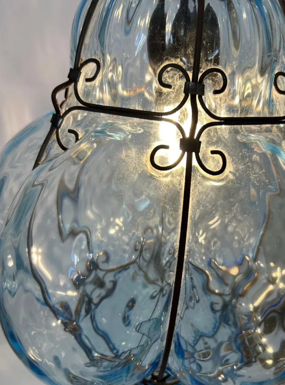 New Pamono Blu Sky Bubble Pendant in Murano Glass, 1980s