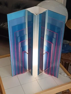 Sale Pamono Blue Acrylic Glass Skyline Table Lamp from New Lamp, Italy, 1970s