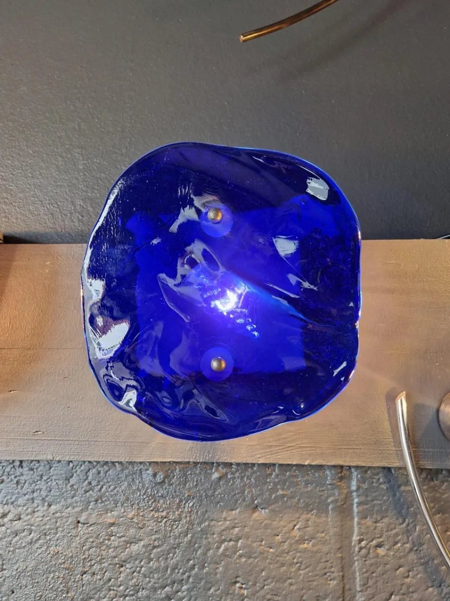 New Pamono Blue Blown Murano Glass Wall Light, 1970s