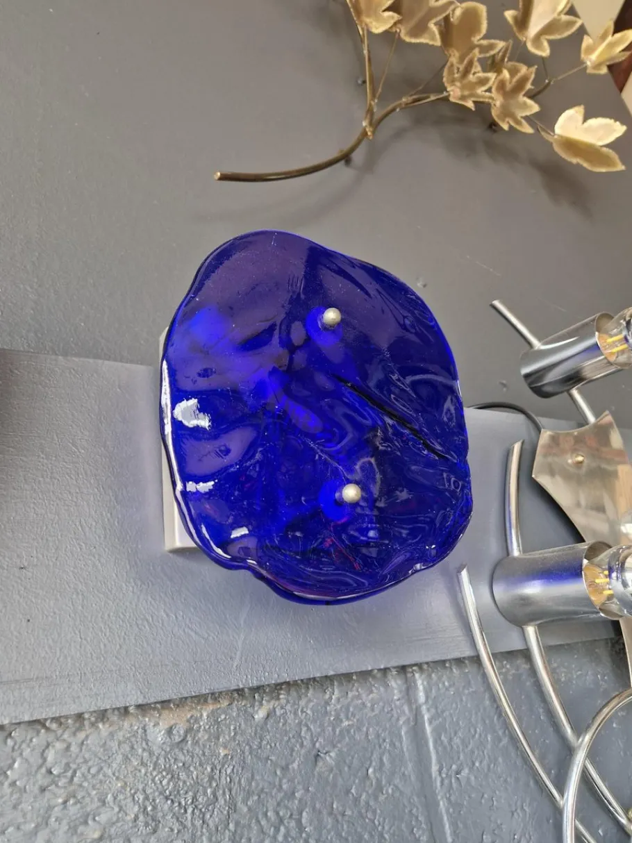 New Pamono Blue Blown Murano Glass Wall Light, 1970s