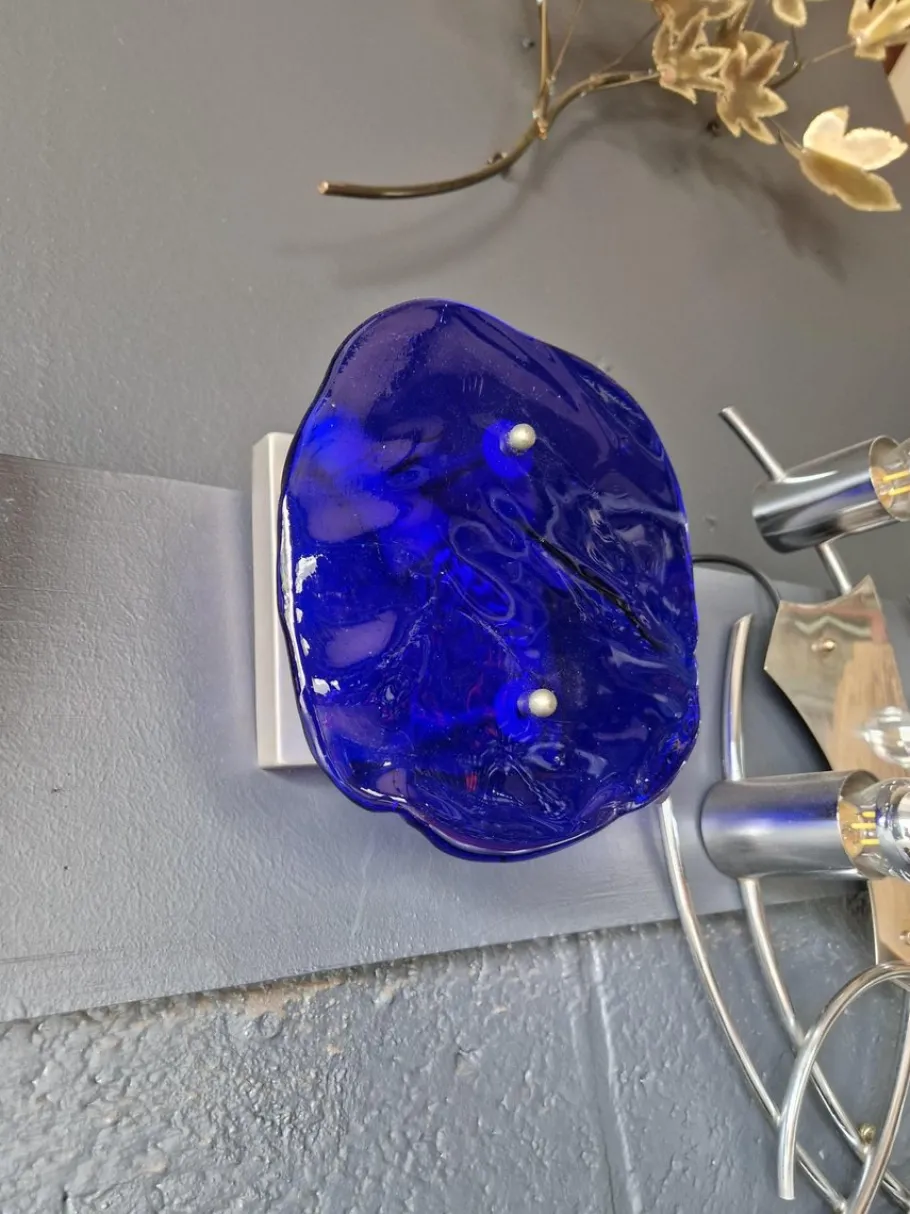 New Pamono Blue Blown Murano Glass Wall Light, 1970s