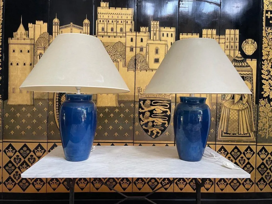 Online Pamono Blue Earthenware Table Lamps, Set of 2