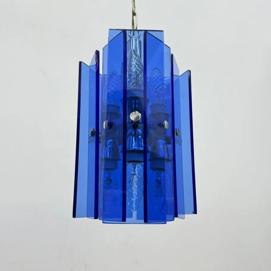 Best Pamono Blue Glass Hanging Lamp from Veca, Italy, 1970s