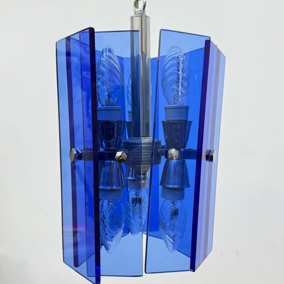Best Pamono Blue Glass Hanging Lamp from Veca, Italy, 1970s