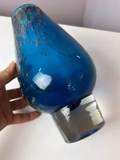 Clearance Pamono Blue Glass Vase by Heinrich Löffelhardt for Schott Zwiesel