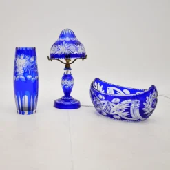 Outlet Pamono Bohemian Crystal Glass Table Lamp, Vase and Dish, 1910s, Set of 3