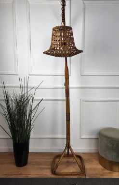 New Pamono Bohemian Modernist Italian Bamboo Rattan Tall Floor Lamp