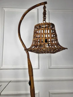 New Pamono Bohemian Modernist Italian Bamboo Rattan Tall Floor Lamp