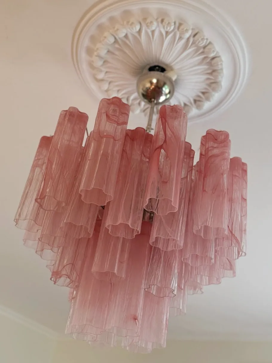 Online Pamono Bold Eclectic Pink Murano Chandeliers, Set of 2