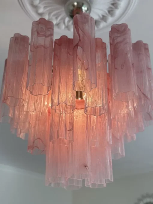 Best Pamono Bold Eclectic Pink Swirled Murano Chandeliers, Set of 3