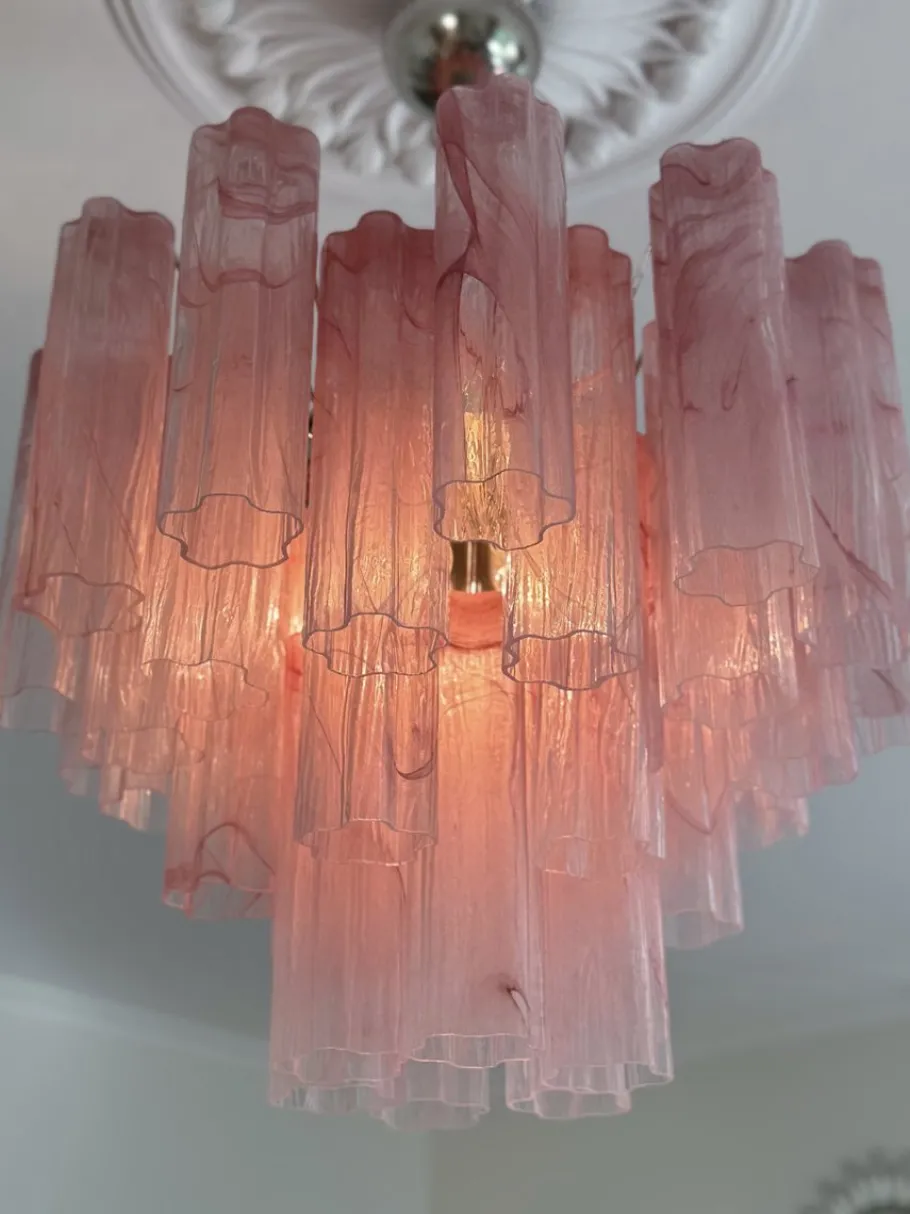 Best Pamono Bold Eclectic Pink Swirled Murano Chandeliers, Set of 3