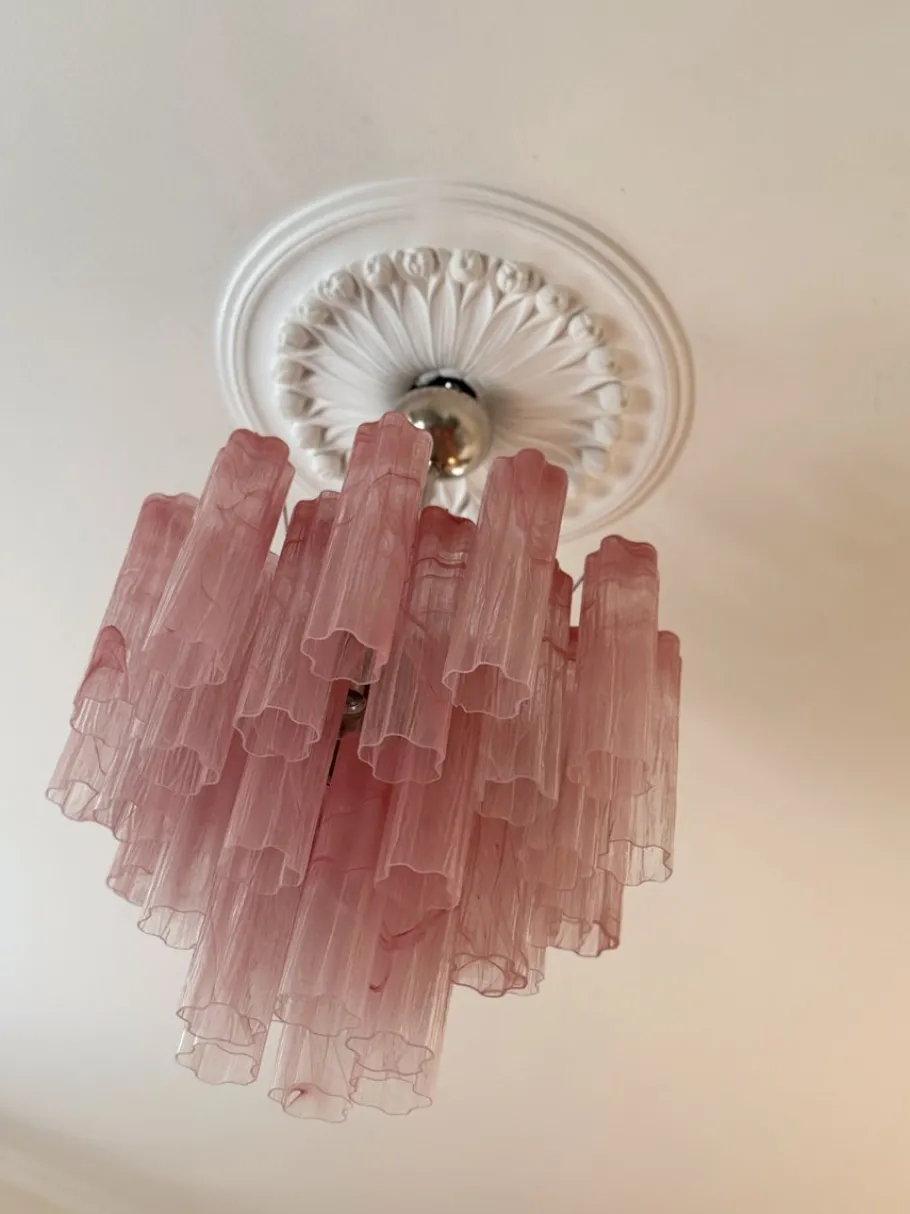 Best Pamono Bold Eclectic Pink Swirled Murano Chandeliers, Set of 3