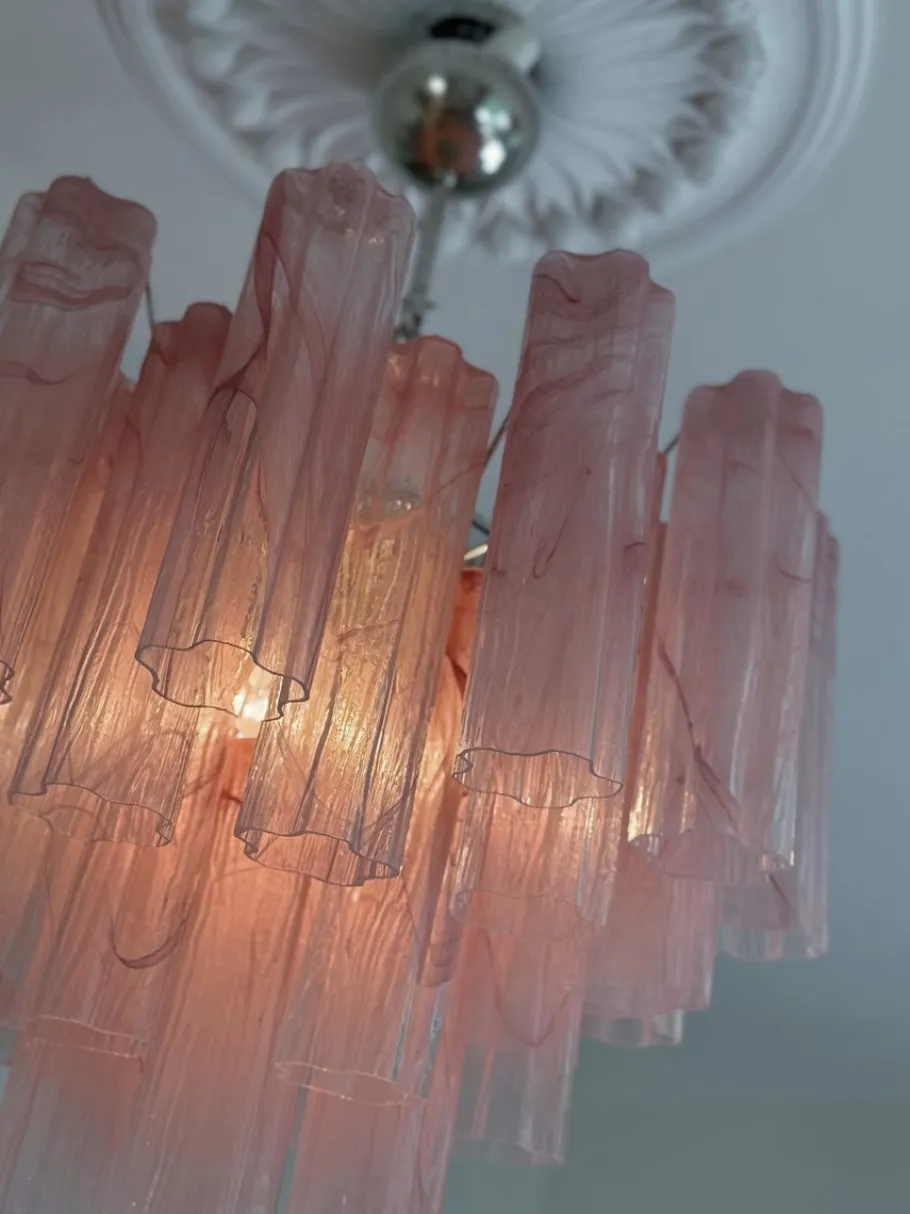 Best Pamono Bold Eclectic Pink Swirled Murano Chandeliers, Set of 3