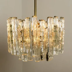 Discount Pamono Brass & Ice Glass Pendant by J.T. Kalmar for ISA, 1970s