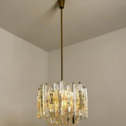 Discount Pamono Brass & Ice Glass Pendant by J.T. Kalmar for ISA, 1970s