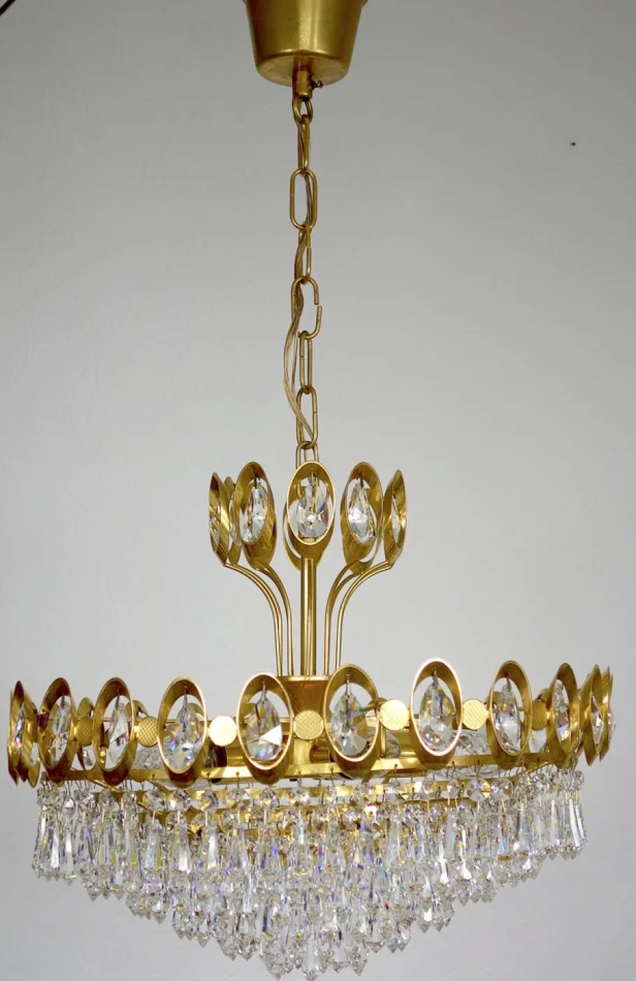 Best Pamono Brass & Lead Crystal Chandelier from Joska, 1970s