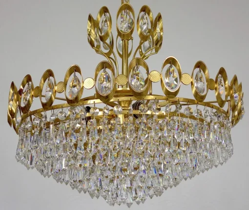 Best Pamono Brass & Lead Crystal Chandelier from Joska, 1970s