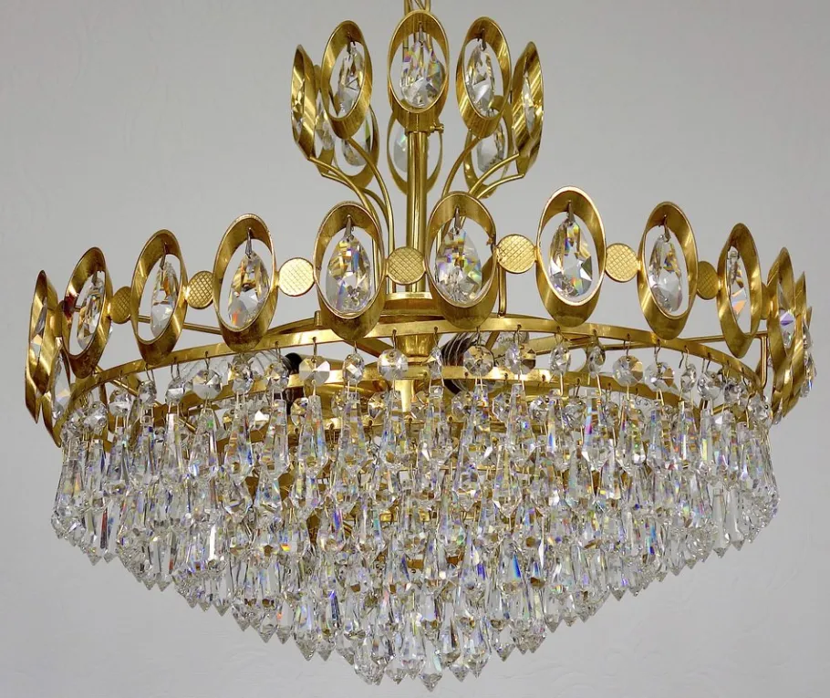 Best Pamono Brass & Lead Crystal Chandelier from Joska, 1970s
