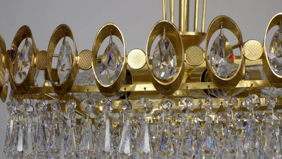 Best Pamono Brass & Lead Crystal Chandelier from Joska, 1970s