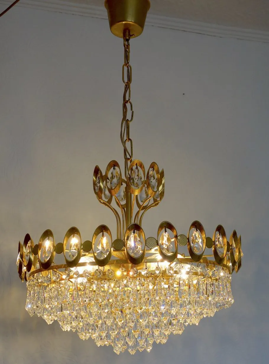 Best Pamono Brass & Lead Crystal Chandelier from Joska, 1970s