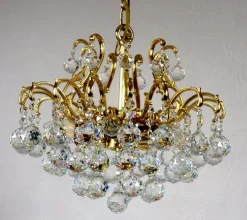 Hot Pamono Brass & Lead Crystal Chandelier from Schröder and Co., 1970s