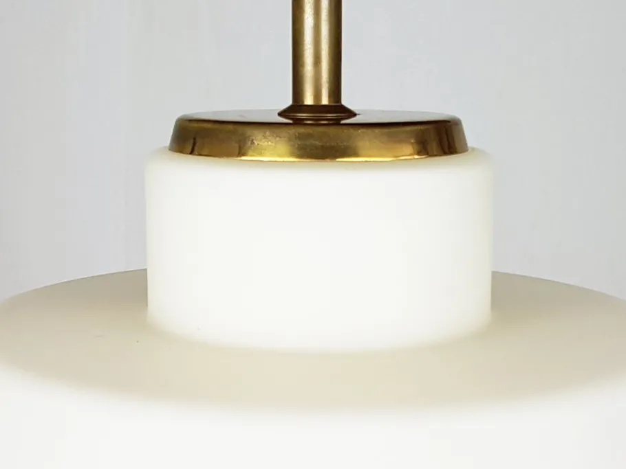 Discount Pamono Brass & Opaline Glass 3-Light Table Lamp by Bruno Gatta for Stilnovo, 1959